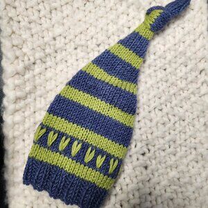 Blue and green heart knit nightcap/baby hat
